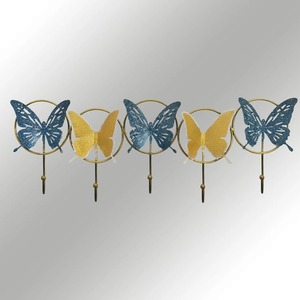 ตะขอแขวนผนังรูปผีเสื้อสีทองและสีน้ำเงินสุดหรูสำหรับตกแต่งเทศกาลดิวาลีศิลปะติดผนังรูปผีเสื้อแวววาวพร้อมตะขอ5อัน - Product Image 2