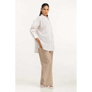 Chemises décontractées en lin pour femmes 100% lin WM-CS-SS25-518 Hauts pour femmes avec broderie de paillettes et dentelle, taille XL, style formel ample - Product Image 1