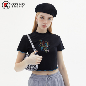 Tops cortos informales de verano para mujer, último diseño, 100% algodón, camisetas recortadas elásticas, estampado personalizado con logotipo frontal, venta al por mayor - Product Image 5