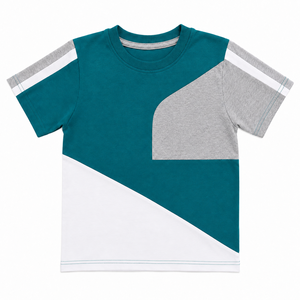 เสื้อยืดเด็กผู้ชาย คอตตอน 100% สีสันตัดกัน ทรงปกติ แขนสั้น คอกลม สไตล์ลำลอง สำหรับฤดูร้อน เสื้อผ้าเด็กแนวสตรีท รับผลิตแบบ OEM ODM ขายส่ง น้ำหนัก 210 กรัม - Product Image 6