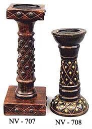 Bougeoir design de 6 pouces en bois de manguier finition antique artisanat gravé pilier tasse bougie écologique et écologique - Product Image 3