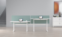 Bureau assis-debout ergonomique OMNI moderne en acier et bois, double moteur, mémoire de position, gestion des câbles, fixation murale, garantie 5 ans, pour bureau
