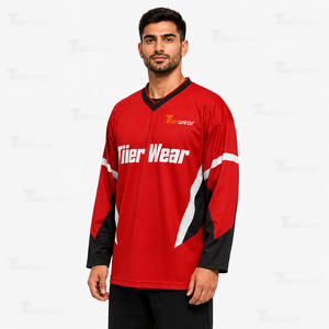 Maillot de hockey sur glace unisexe pour compétition de ligue, 100 % polyester, séchage rapide, respirant, col en V, tissu en maille, manches longues, uniforme d'équipe - Product Image 2