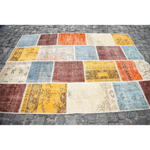 5.4x7.4 ft Rug, Turkish Vintage Area Rug, <b>Brown</b> Patchwork <b>Wool</b> Rug - Product Image 4