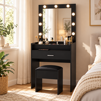 Table de maquillage et de toilette en MDF noir au design européen moderne de qualité supérieure avec miroir éclairé, mobilier d'hôtel en gros