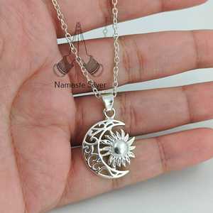 925 Sterling Silver Sun Moon Necklace with Zircon Celestial Boho Style <b>Locket</b> Pendant Birthday Anniversary Gift for Her - Product Image 4