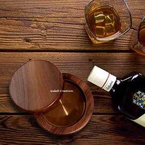 Handcrafted Acacia Wood Cigar <b>Ashtray</b> with Lid and Removable Copper Bowl Rustic Round Smoking Accessory for Home, Lounge,Gifting - Product Image 4