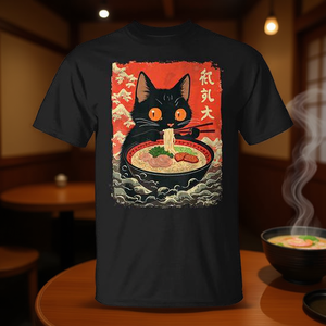 Camiseta con gráfico de gato Neko comiendo ramen, estilo anime kawaii japonés - Product Image 3