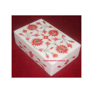 Célèbre fabricant indien nouveau Design belle boîte en marbre de pierre incroyable faite à la main blanc pur incrusté avec et de haute qualité - Product Image 1