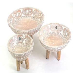 Ensemble de 3 bols à Fruits et à noix pour fête de mariage à la maison, décoration de couleur naturelle, plat à salade en bois moderne et bol à plateau - Product Image 3