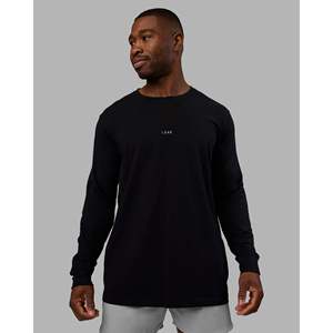 T-shirt à manches longues en coton compressé et mélange de bambou pour l'exercice - Noir - Product Image 1