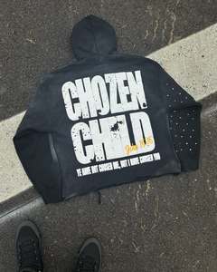 OEM ODM Sweat à capuche zippé personnalisé lourd avec broderie appliquée, effet vieilli, délavé à l'acide, vintage, avec strass pour hommes - Product Image 5