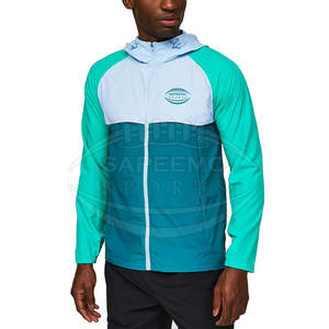 Veste coupe-vent pour homme avec col montant, logo sur le devant, capuche, tissu tissé respirant à séchage rapide, coupe-vent, activités de plein air en hiver - Product Image 1