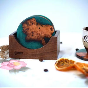 Decorative Handmade Wooden and Stone <b>Coasters</b> Natural Wood Finish <b>Drink</b> Mats with Custom Laser Engraved Options <b>for</b> Homes, - Product Image 1