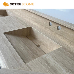 <span class=keywords><strong>Lavabo</strong></span> Doppio in Travertino Personalizzato, Top in Marmo Beige con Venature Artigianali, Lavandino in Pietra Naturale per Bagno e Toilette - Product Image 4