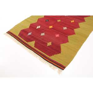 Turkish Vintage <b>Wool</b> Rug 5.3x8 ft Patchwork Design with Red/<b>Yellow</b> Plants & Trees Latex Backing - Product Image 2