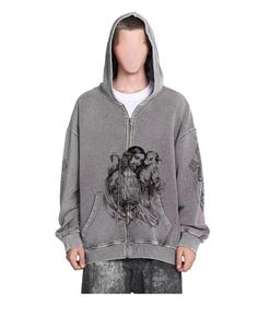 Vintage <b>Men's</b> Cotton Distressed Acid-Washed <b>Jacket</b> with Hood & Metal Zipper Custom Canvas Bomber with Front Logo & Pockets - Product Image 4