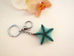 Porte-clés turquoise breloque sac à main étoile de mer porte-clés Boho breloque de sac étoile perlée breloques porte-clés perlé à la main - Product Image 5