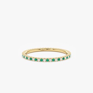 14K Or Massif Naturel Diamant Rond et Émeraude Pleine Éternité Alliance Bague de Fiançailles pour Femmes Cadeau Pour Anniversaire - Product Image 3