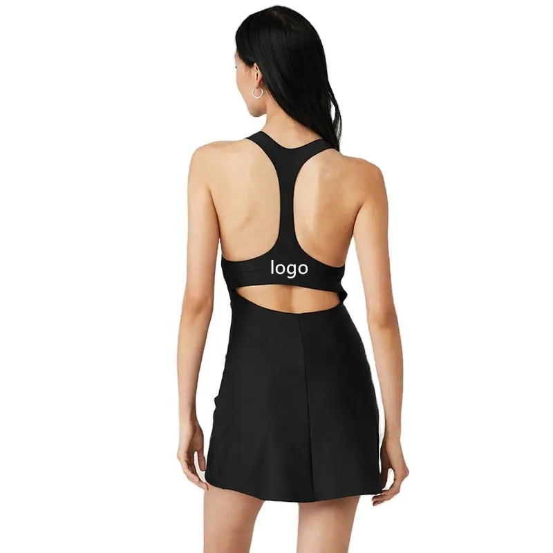 Falda de tenis con Logo personalizado para mujer, vestido Sexy ajustado, transpirable, con espalda hueca, para gimnasio y Fitness