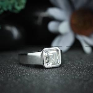 Bague de fiançailles et de mariage en argent sterling 925 avec moissanite solitaire, coupe Asscher, pour femmes, pour les fêtes, par Phoenix Enterprise - Product Image 4