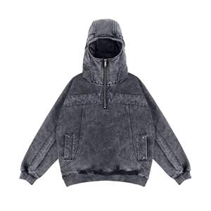 Fabricante Vintage Custom Ninja Mask Oversized Acid Wash Distressed Bordado Zip Up Hoodie - Product Image 1