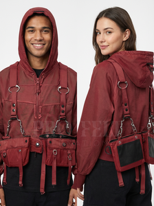 Veste à capuche unisexe décontractée avec poches utilitaires et bretelles réglables, tendance, mode streetwear, vente en gros, OEM ODM, sweats à capuche - Product Image 6