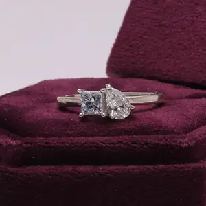 lab grown princess & pear cut customize handmade engagement diamond ring fine jewelry solitaire diamond ring