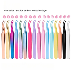 Pince à cils à angle de 90 degrés en acier inoxydable avec poignée en diamant blanc rose - Product Image 4