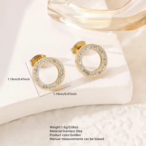 Modernos Aretes de Acero Inoxidable 304 Chapados en Oro de 18K, Estilo Dulce, Microincrustaciones, Corazón Hueco y Redondos, Ideales para Citas - Product Image 6