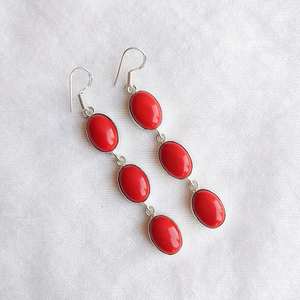 Pendientes Colgantes de Coral Rojo con Múltiples Piedras, Plata 925, Joyería Boho Hecha a Mano, Pendientes Moonga, Regalo para Ella - Product Image 2