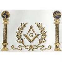 Tablier de Maître Maçon en Cuir Bleu Marine, Symboles des Piliers, Régalia Maçonnique Brodé Fait Main, Forme Carrée Confortable OES