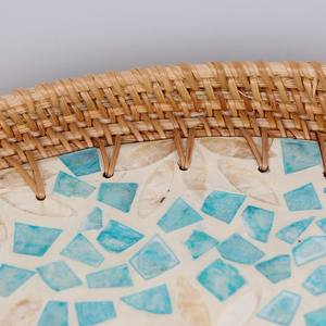 Bandeja de Servicio Ovalada de Nácar Sostenible con Ratán, Diseño de Mosaico Azul, Proveedor Mayorista para Mesa de Comedor de Cocina - Product Image 3