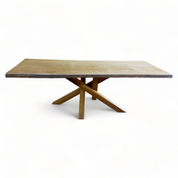 Table à manger moderne en bois massif avec bord naturel et pieds araignées pour restaurant, ensemble 8 places