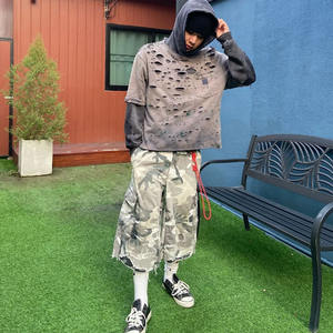 Sweat à capuche d'hiver double couche délavé, déchiré, décoloré par le soleil, avec strass, 100% coton, poids lourd, lavage à l'acide, vintage, en molleton - Product Image 5