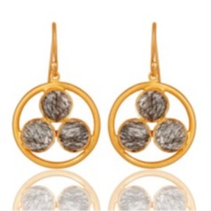 มาใหม่สีดำ Rutile Hydro พลอย925เงินสเตอร์ลิงรอบรูปร่างต่างหู - Product Image 1