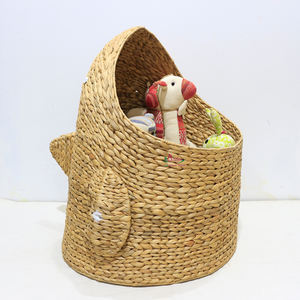 Eco-Friendly Water Hyacinth <b>Woven</b> <b>Storage</b> <b>Basket</b>, Durable Shark Design Organizer for Home Organization - Product Image 1