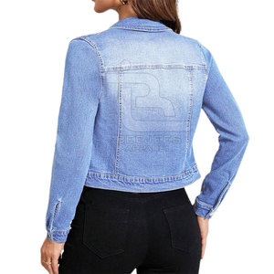 Vêtements de ville Veste en jean court de conception d'usine à vendre Veste en jean court de conception personnalisée pour femmes - Product Image 3