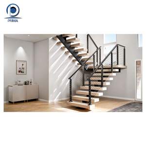 <span class=keywords><strong>Escalier</strong></span> contemporain en forme de L Prima avec garde-corps en acier inoxydable et <span class=keywords><strong>marches</strong></span> en <span class=keywords><strong>bois</strong></span> de chêne pour la maison - Product Image 3