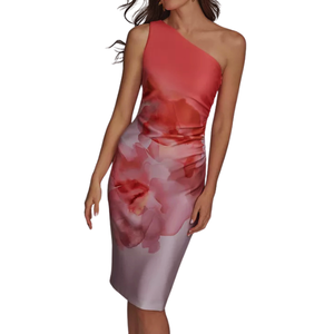 Robe décontractée en jean pour femme, coupe droite, avec un cristal, à une épaule, froncée sur le côté, élégante, flatteuse et stylée - Product Image 1