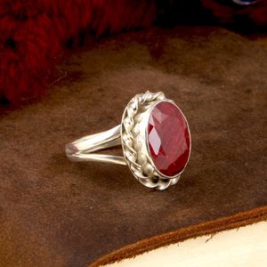 Unisex 925 Bạc Đá Quý Nhẫn cổ điển bezel thiết lập với <span class=keywords><strong>ruby</strong></span> và kim cương cho đám cưới bên hoặc ngày kỷ niệm - Product Image 6