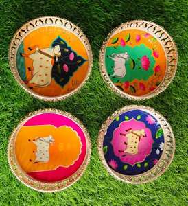 Bandejas y Jarrones Tradicionales Pichwai Hechos a Mano con Diseño de Animales, Impresión en Plata Alemana, Tacto Real, Decoración del Hogar, Recuerdos de Boda Indios HF - Product Image 1