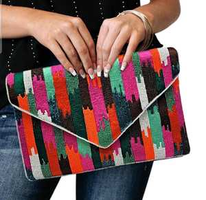 กระเป๋าถือคลัทช์ประดับลูกปัดสีบานเย็นสุดหรูพร้อมกระเป๋าสะพายข้างแบบนามธรรมประดับด้วยคริสตัลพลอยเทียมสำหรับทุกโอกาส - Product Image 2