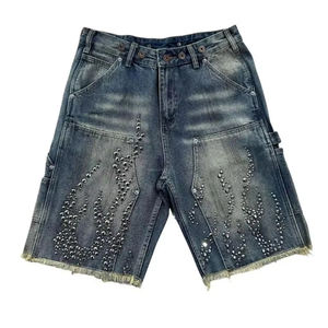 Venta caliente de los hombres pantalones cortos de mezclilla para la ropa deportiva Nuevo diseño de adultos tamaños al por mayor de logotipo personalizado de color de los hombres de mezclilla de diamantes de imitación corto - Product Image 1