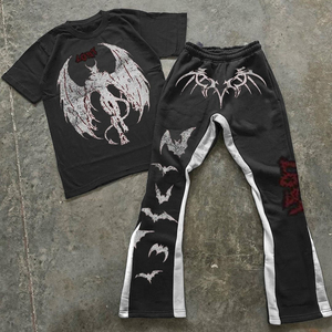 Custom Printed Logo Design Screen Printed Black Color <b>T</b> <b>Shirts</b> and Panel Trouser for Men's <b>Winter</b> Casual Wear Plus Size - Product Image 1