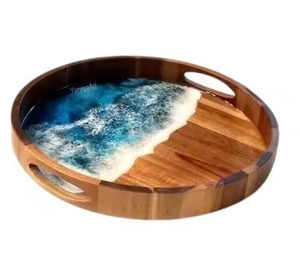 Plateau en bois en résine d'inspiration côtière avec des vagues aquatiques pour une table à manger élégante et un décor de maison de plage - Product Image 2