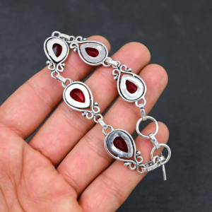 Lab-Created Red Garnet Gemstone Handmade 925 Silver Plated Chain Style Bracelet Designer <b>Fine</b> Jewelry Gift - Product Image 3