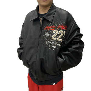 Wholesale Custom Logo <b>Men</b> Heavyweight Outdoor Leather Bomber Jackets Glitter Rhinestone Racing <b>Coats</b> <b>with</b> Bling for Spring - Product Image 1