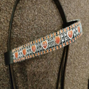 Bande de sourcils de luxe Orange cœurs, effets de diamants avec paillettes, toutes les tailles personnalisées et personnalisation disponibles, bande de sourcils de cheval en cuir - Product Image 6