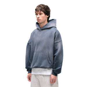 OEM personalizado de los hombres 100% algodón Boxy Heavyweight lavado Sun Faded Streetwear recortada sudaderas con capucha forrado 3D Puff serigrafía Logo - Product Image 3